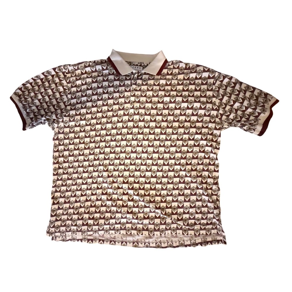 Fizzaro Collection Geometric Polo Shirt Mens XXL Burgundy Cream Vintage Cotton
